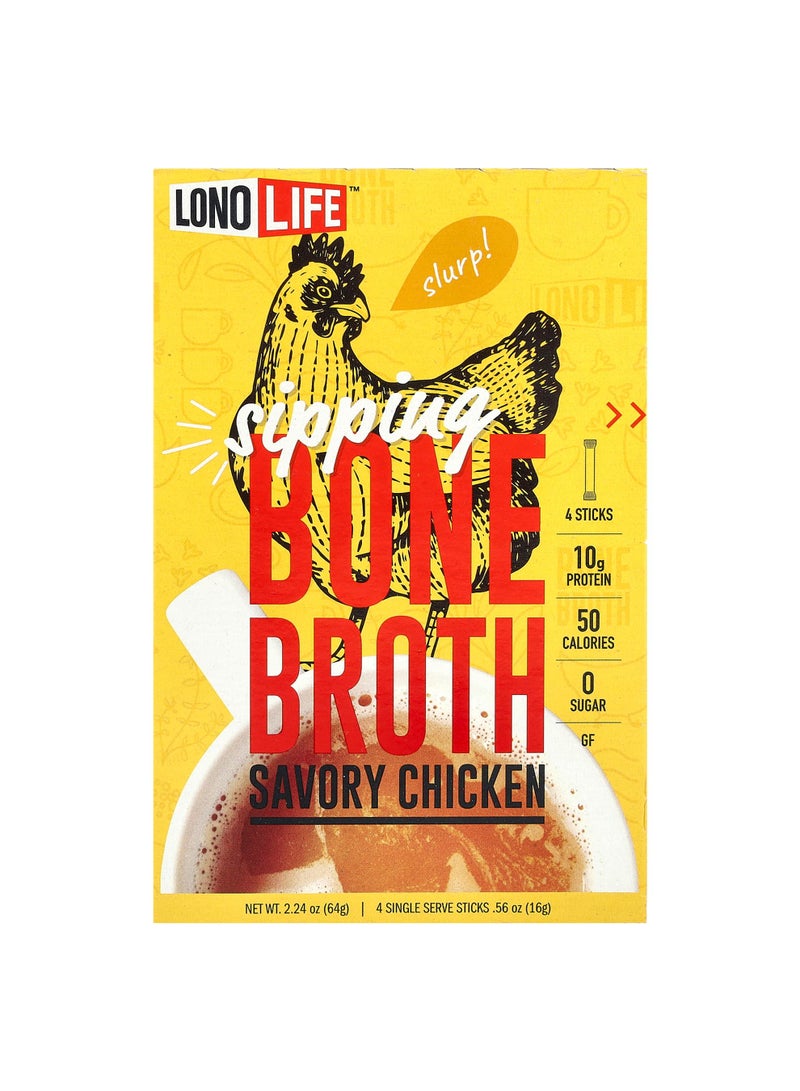 Sipping Bone Broth, Savory Chicken, 4 Single Serve Sticks, 0.56 oz (16 g) Each